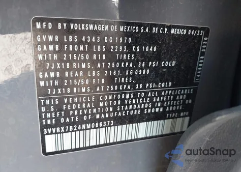 2022 Volkswagen Taos 1.5T Se z USA, uszkodzony, nr VIN 3VVRX7B24NM066373